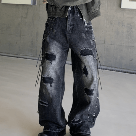 Industrial Ring Distressed Barrel Denim