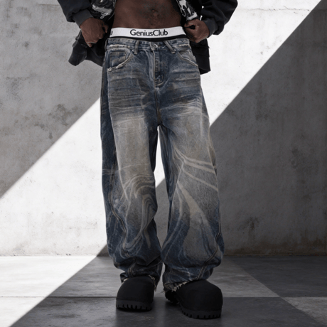Marble Wash Barrel Denim Pants