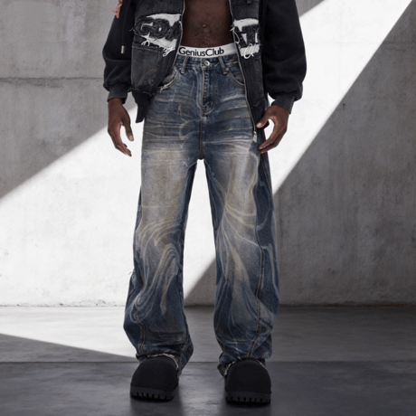 Marble Wash Barrel Denim Pants
