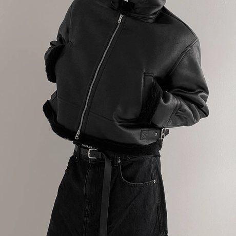 Black Fur Collar Cropped Jacket
