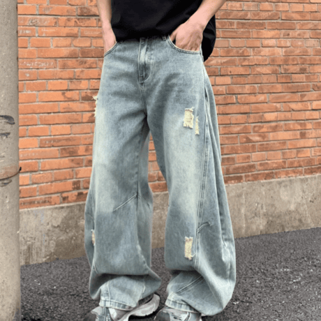 Distressed Fade Barrel Pants