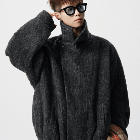 Wool Highneck Blouson-Black