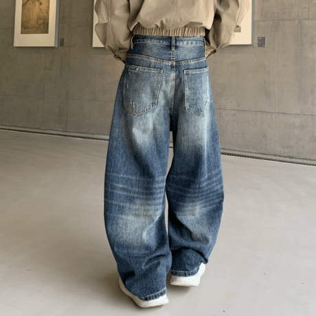Rope Distressed Barrel Denim Pants