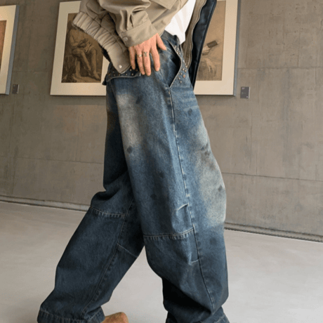 Spot Fade Studded Barrel Pants – Indigo