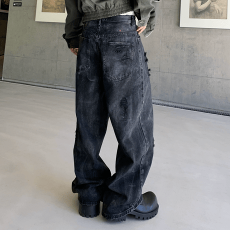 Rust Fade Distressed Barrel Pants
