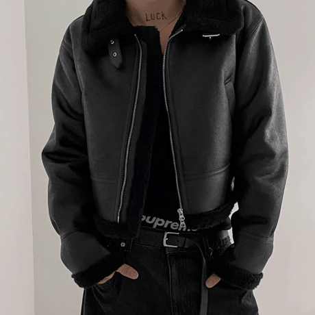Black Fur Collar Cropped Jacket