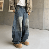 Spot Fade Studded Barrel Pants – Indigo