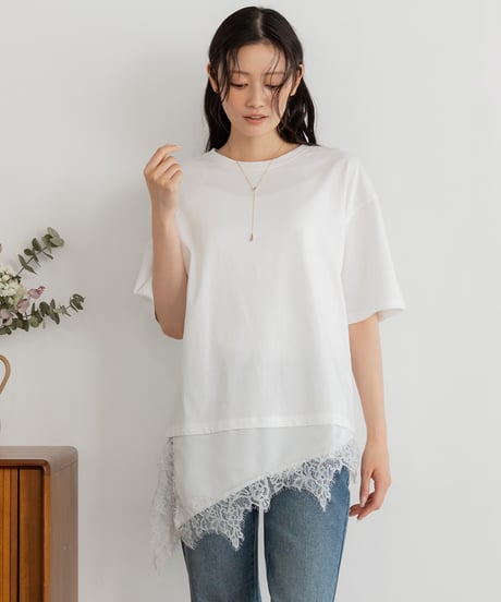サテンレースレイヤードＴシャツ