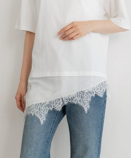 サテンレースレイヤードＴシャツ