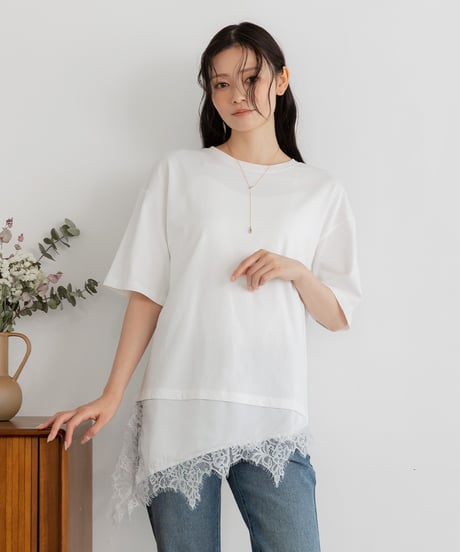 サテンレースレイヤードＴシャツ