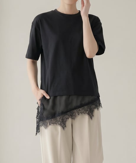 サテンレースレイヤードＴシャツ