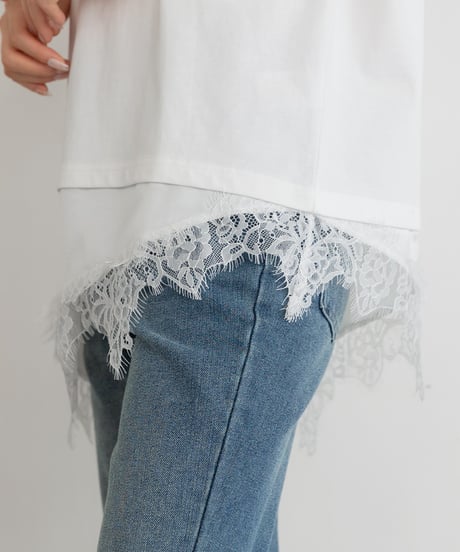 サテンレースレイヤードＴシャツ