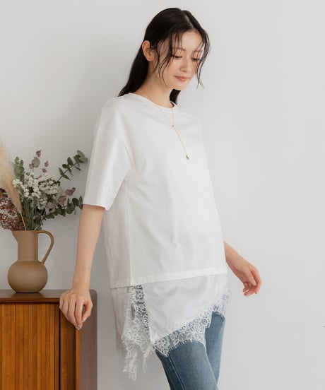 サテンレースレイヤードＴシャツ