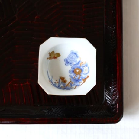 古伊万里　蝶・菊文　金採　八角小皿　江戸後期 o-43