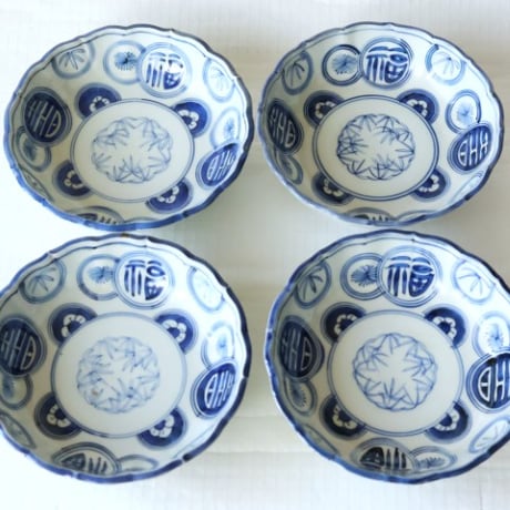 ■伊万里　福・寿丸文 染付 なます皿　明治以降　o-49
