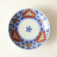 ■酒井田柿右衛門｜染錦 三方赤濃牡丹文 豆皿｜気品ある名品（共箱無）o-75