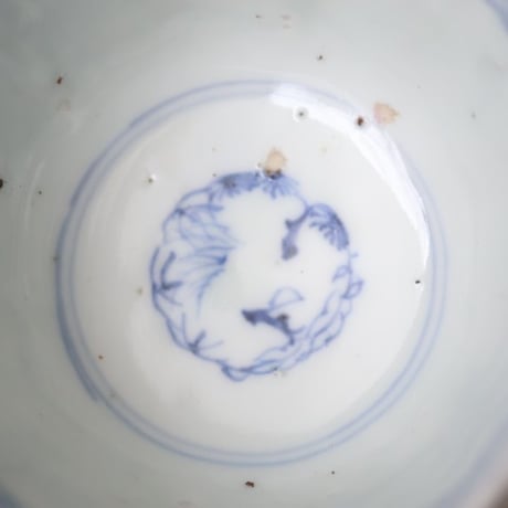 古伊万里 線描き 草花文 蕎麦猪口 江戸後期｜繊細な呉須と余白の美　o-23