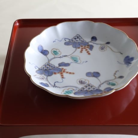 伊万里焼 染付 葡萄文 色絵 金彩 中皿 21cm アンティーク o-7