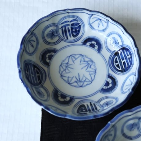 ■伊万里　福・寿丸文 染付 なます皿　明治以降　o-49