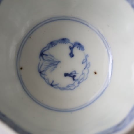 古伊万里 線描き 草花文 蕎麦猪口 江戸後期｜繊細な呉須と余白の美　o-23