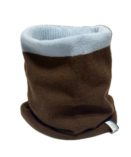 日本製　カシミヤ100％ リブスヌードBICOLOR elalto HIKE（エルアルトハイク）LIGHT BLUE/BROWN
