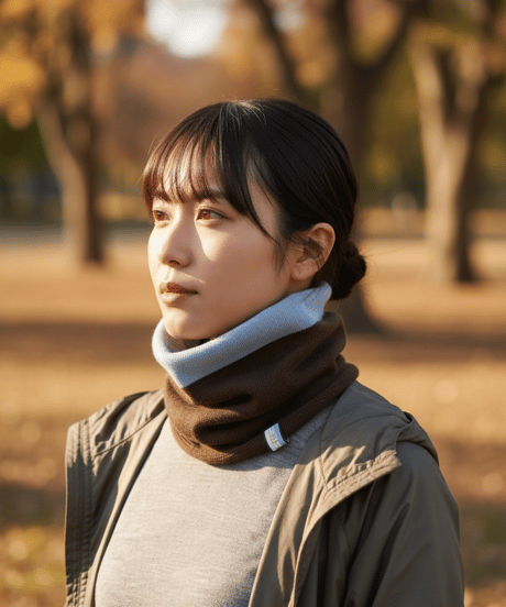 日本製　カシミヤ100％ リブスヌードBICOLOR elalto HIKE（エルアルトハイク）LIGHT BLUE/BROWN