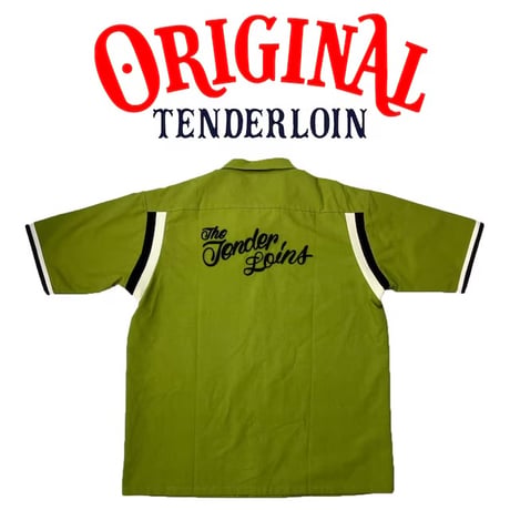TENDERLOIN BOWLING SHIRTS KAHKI BLACK EMBROIDERY