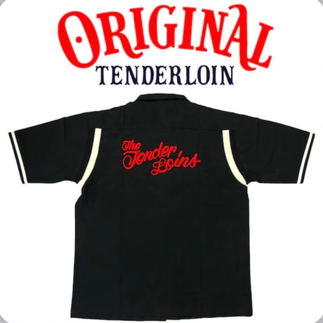 TENDERLOIN BOWLING SHIRTS BLACK RED EMBROIDERY