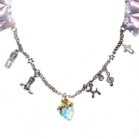 Noir Frill Charm Necklace - white