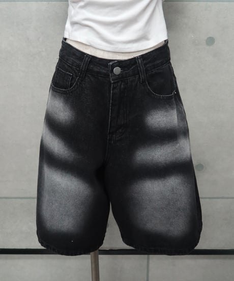 black washed denim half pants