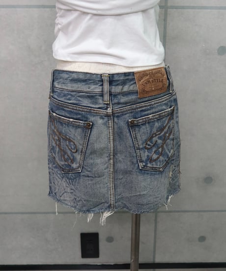 y2k wash denim mini skirt