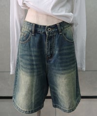 washed denim half pants