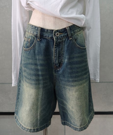 washed denim half pants