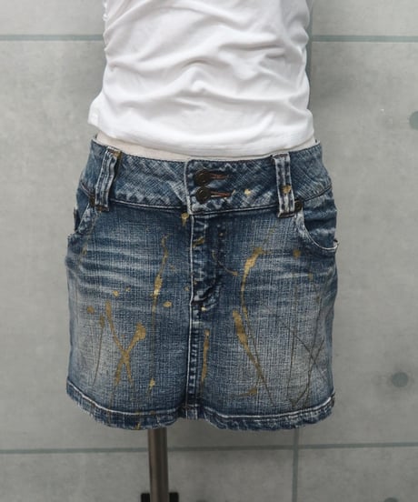 y2k paint splatter denim mini skirt