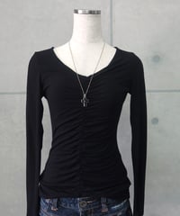 black ruched long sleeve top