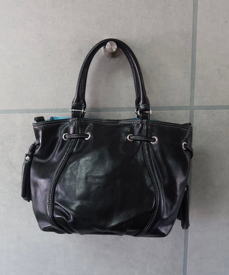 black stitched handbag