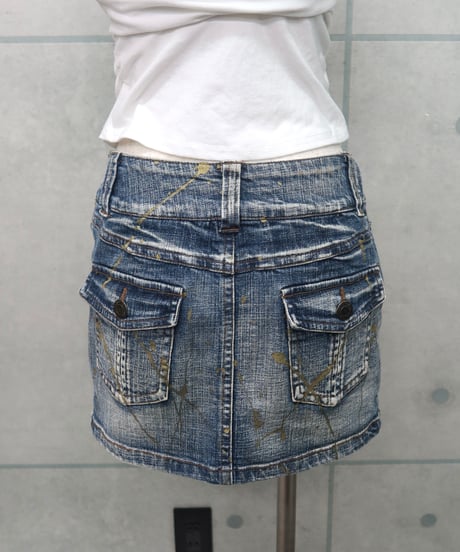 y2k paint splatter denim mini skirt