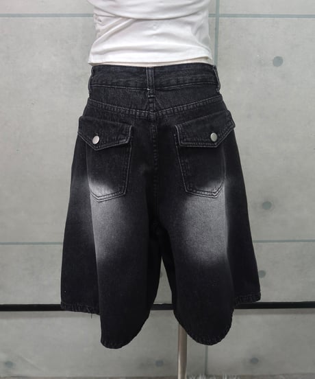 black washed denim half pants