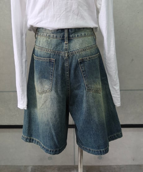 washed denim half pants