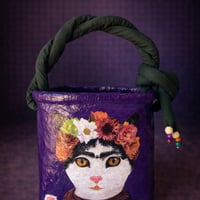 一閑張りMisato｜花冠の猫モチーフパープル和バッグ