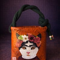 一閑張りMisato｜花冠の猫モチーフ和バッグ