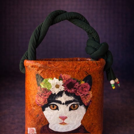一閑張りMisato｜花冠の猫モチーフ和バッグ