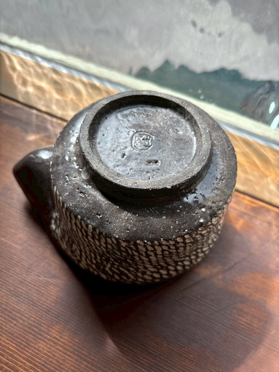 森田隆太郎 作｜手作り陶器ピッチャーカップ｜注ぎ口付き・黒模様