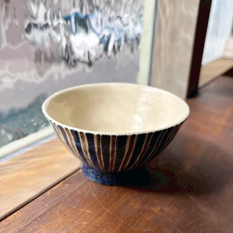 手作り作家陶器 森田隆太郎 作｜手作り陶器小鉢｜縞模様・花絵付け｜陶器お皿 | Studio