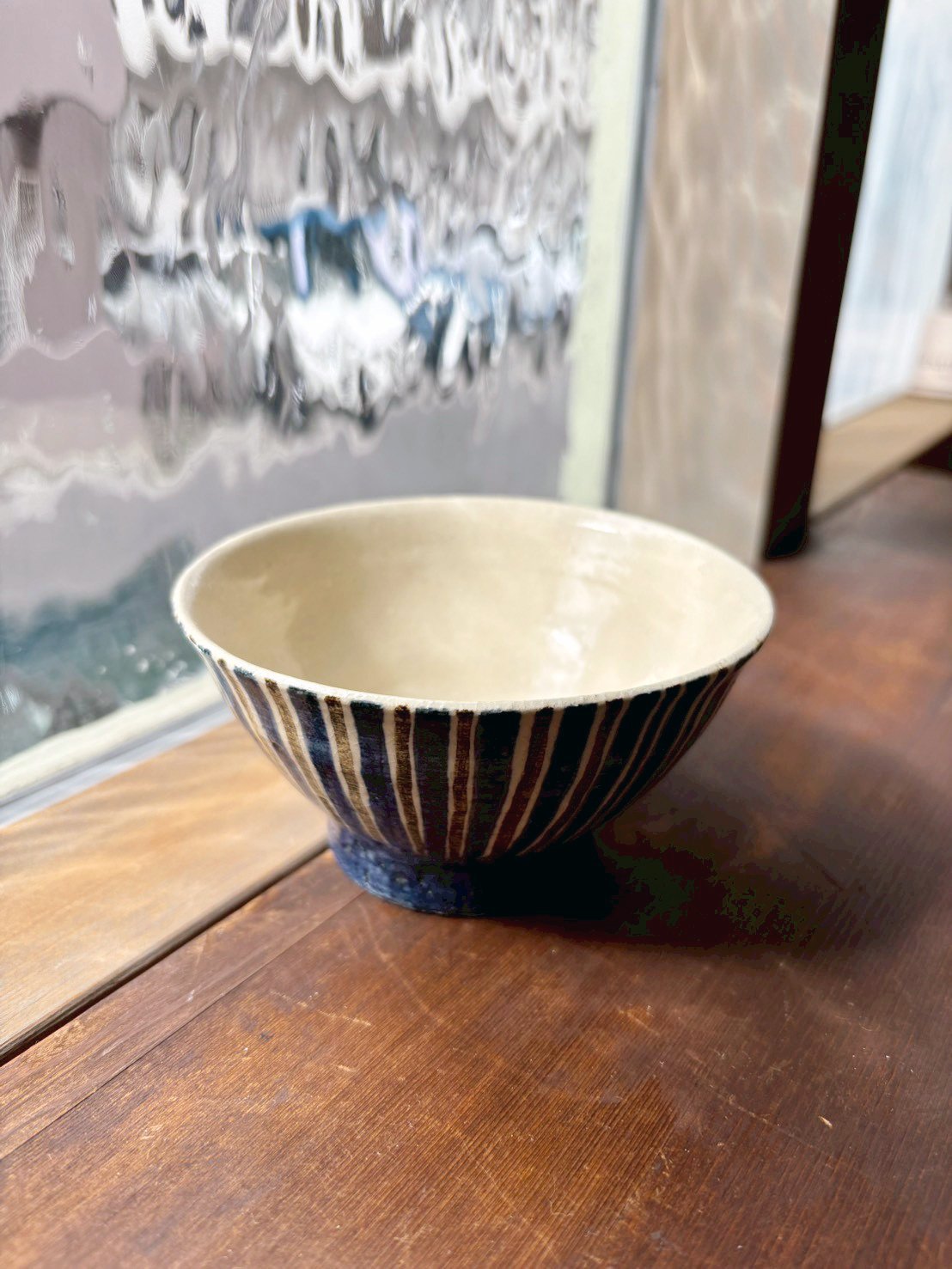 森田隆太郎 作｜手作り陶器小鉢｜縞模様・花絵付け｜陶器お皿 | Studio