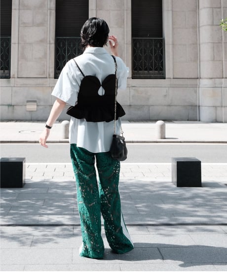 Green Side Stripe Lace Wide Pants
