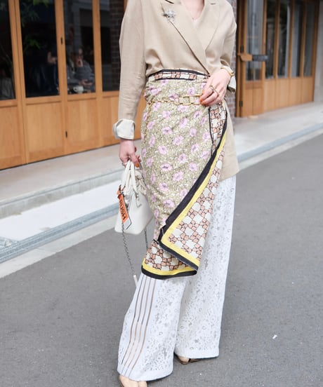 White Side Stripe Lace Wide Pants