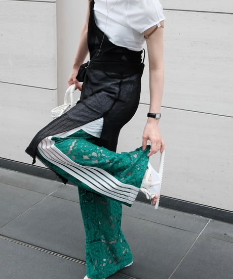 Green Side Stripe Lace Wide Pants