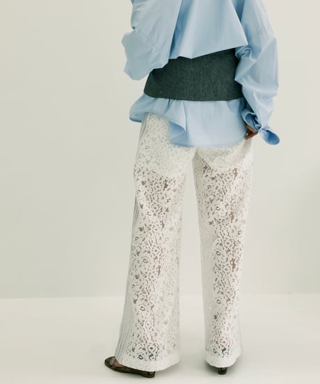 White Side Stripe Lace Wide Pants