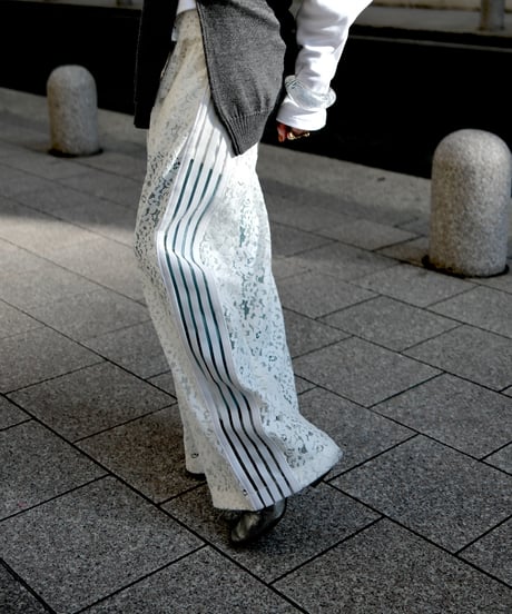 White Side Stripe Lace Wide Pants